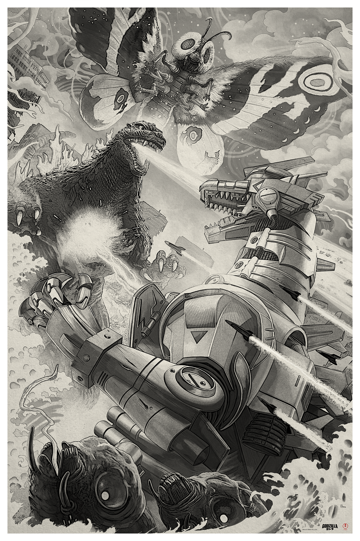 Pablo Olivera "Godzilla: Tokyo S.O.S." B&W Art Print Variant