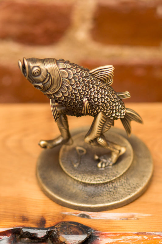 Jim Pollock "Walking Fish" Bronze Plated Antique Pewter Statue