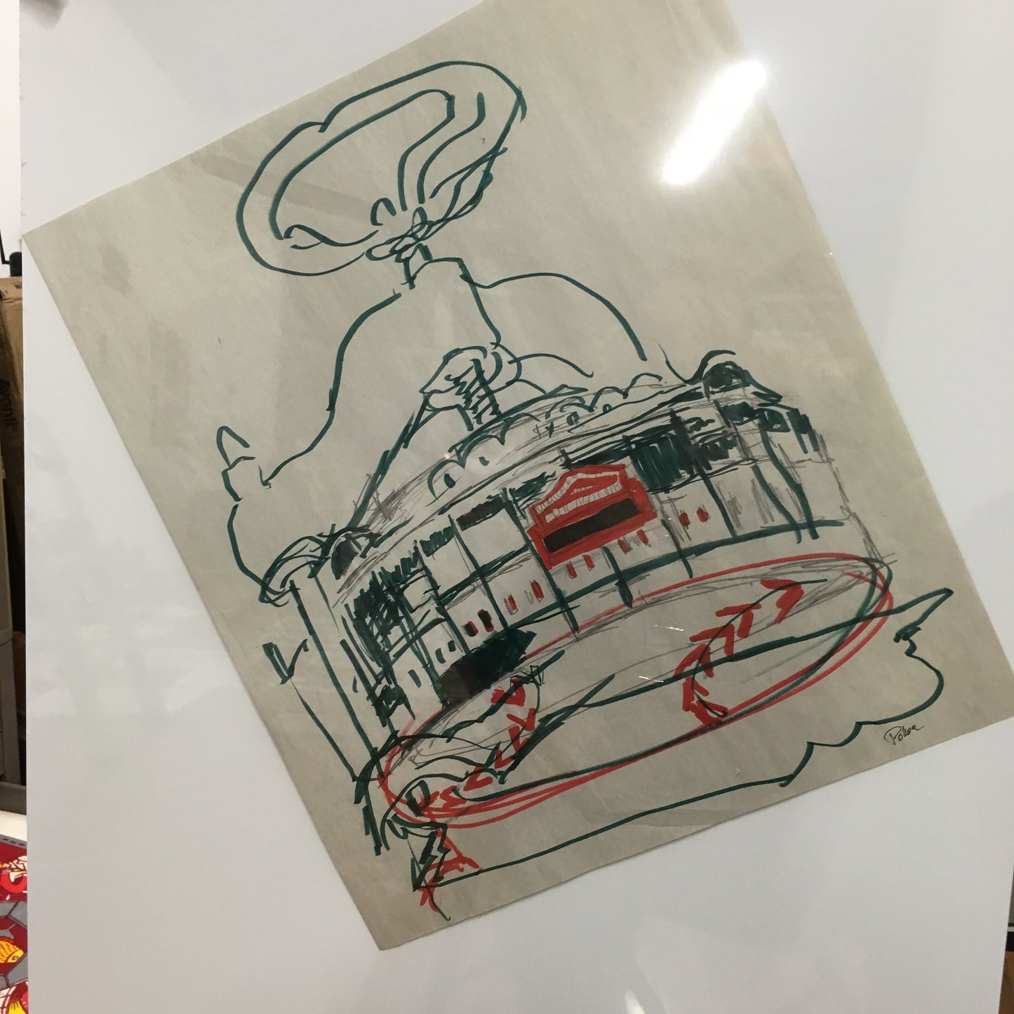 Wrigley Pencil & Marker (Green & Red) Concept Sketch OG