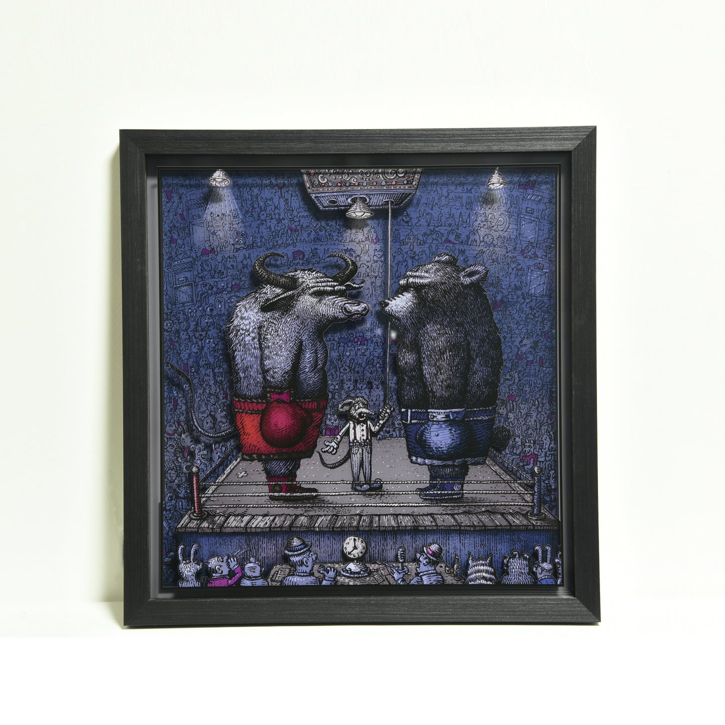 David Welker "Bull vs. Bear" Framed Acrylic Diorama