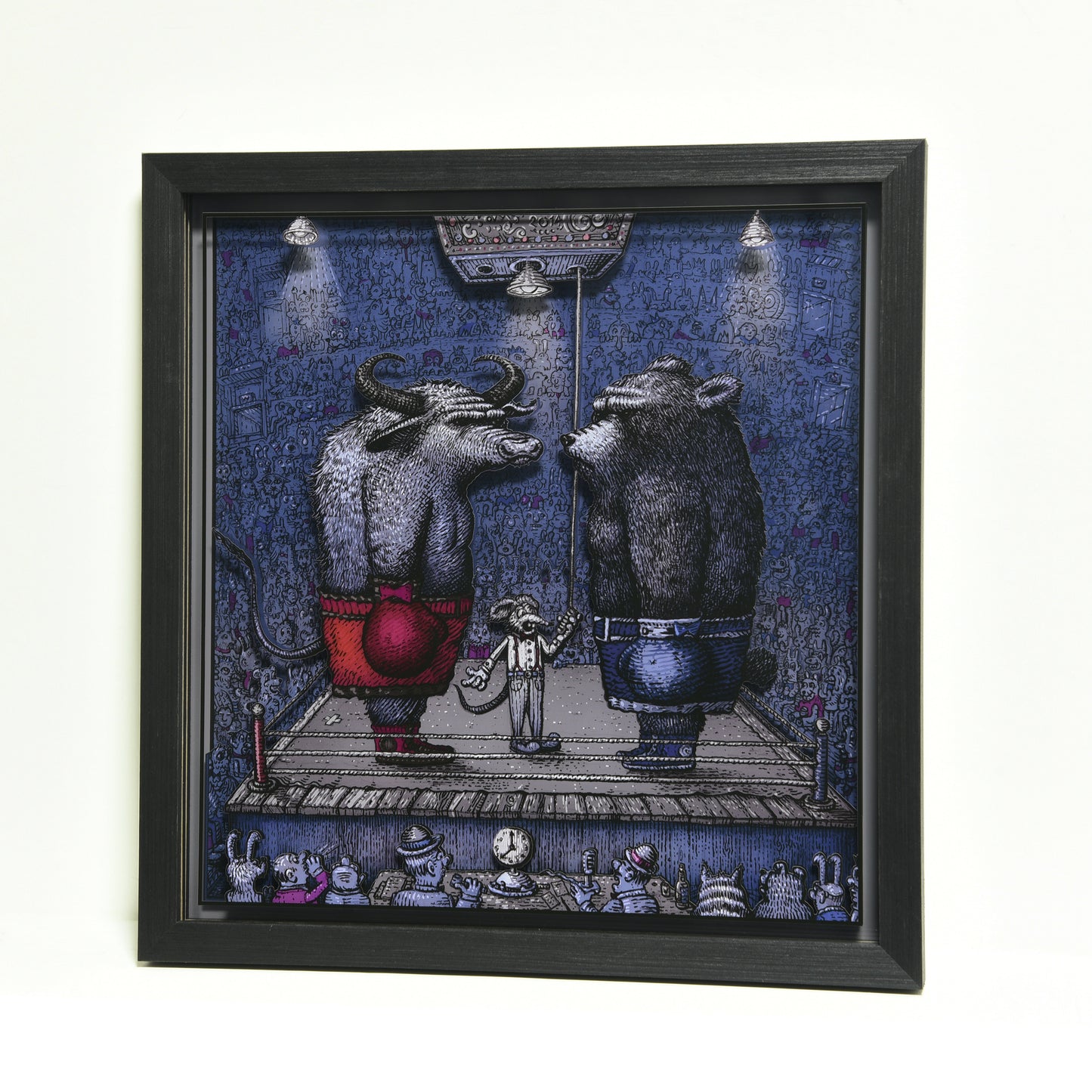 David Welker "Bull vs. Bear" Framed Acrylic Diorama