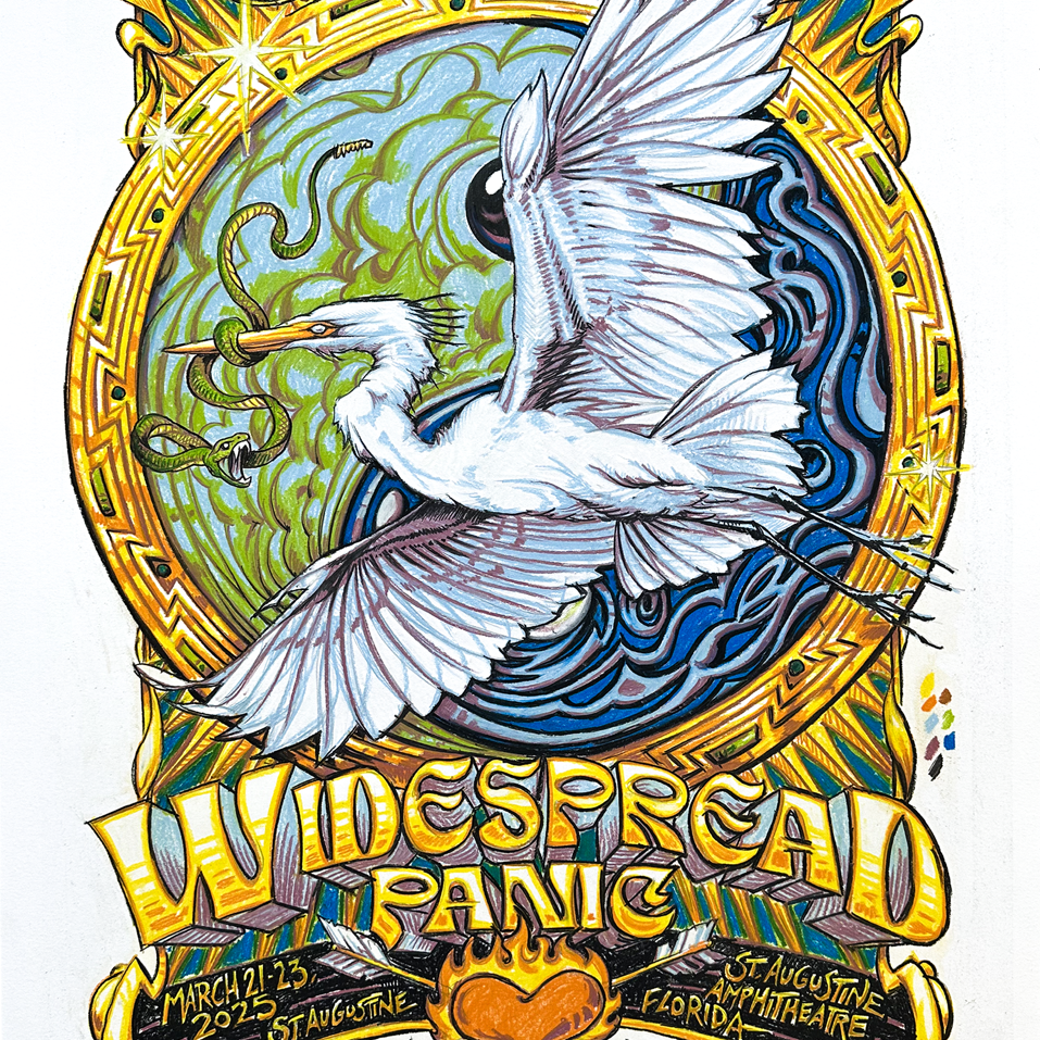 AJ Masthay "Widespread Panic - St. Augustine" OG Color Drawing