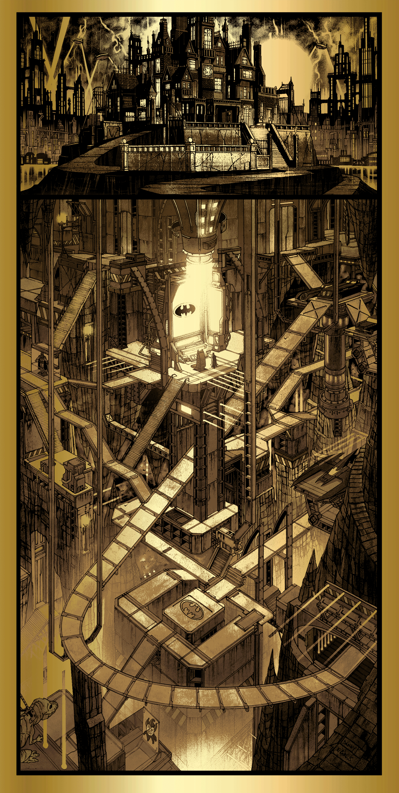 Danny Earls "Batcave" Gold Foil - Line Art Edition