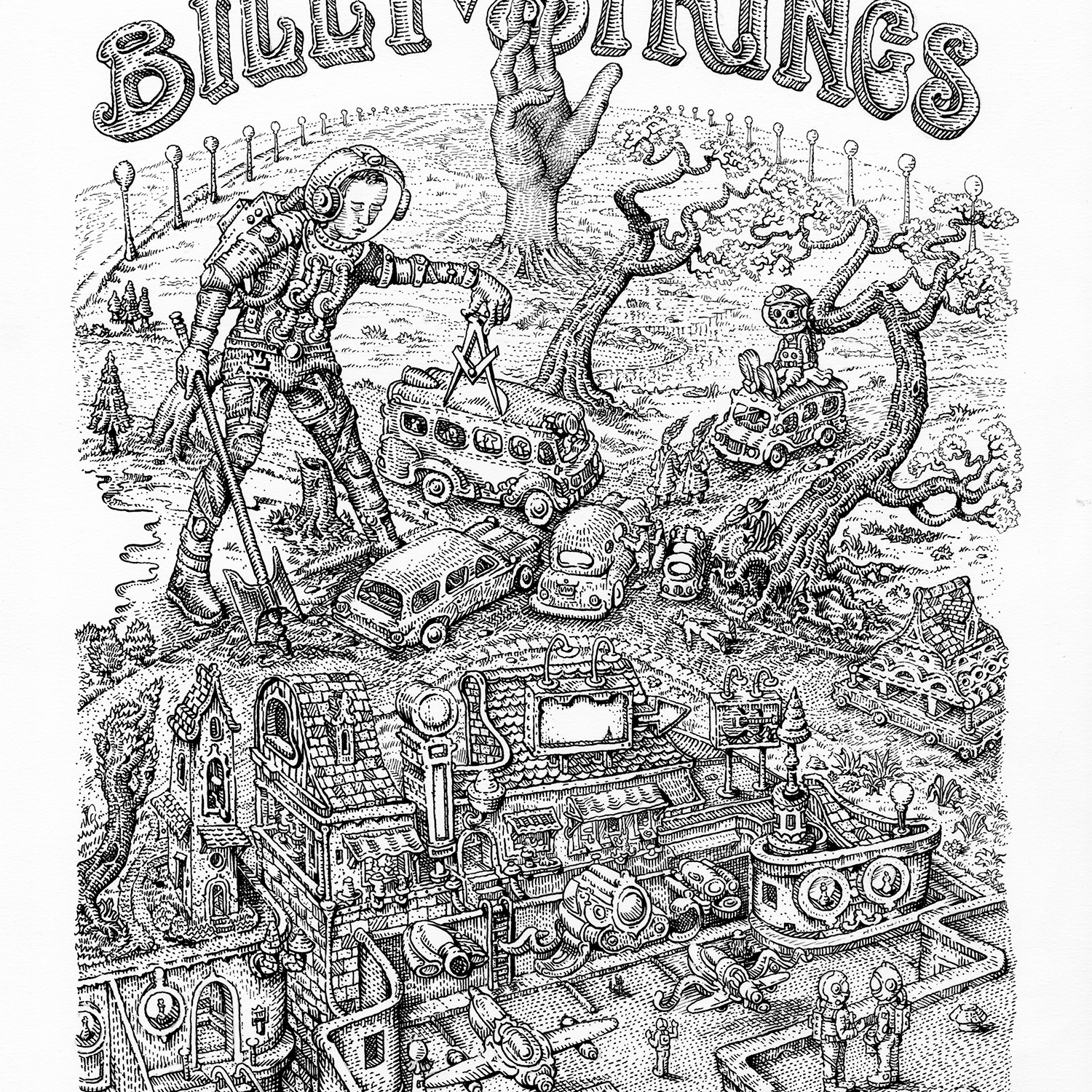 David Welker "Billy Strings @ Orion Amphitheater" Pen & Ink - OG