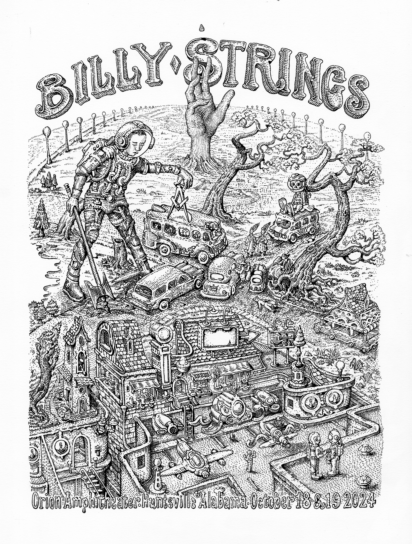 David Welker "Billy Strings @ Orion Amphitheater" Pen & Ink - OG