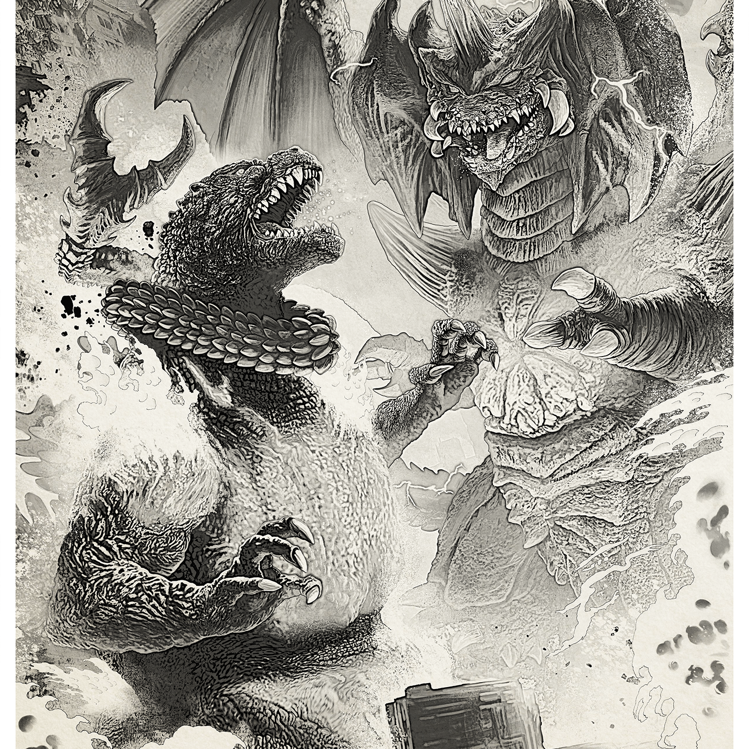 Pablo Olivera "Godzilla vs. Destroyah" B&W Art Print Variant