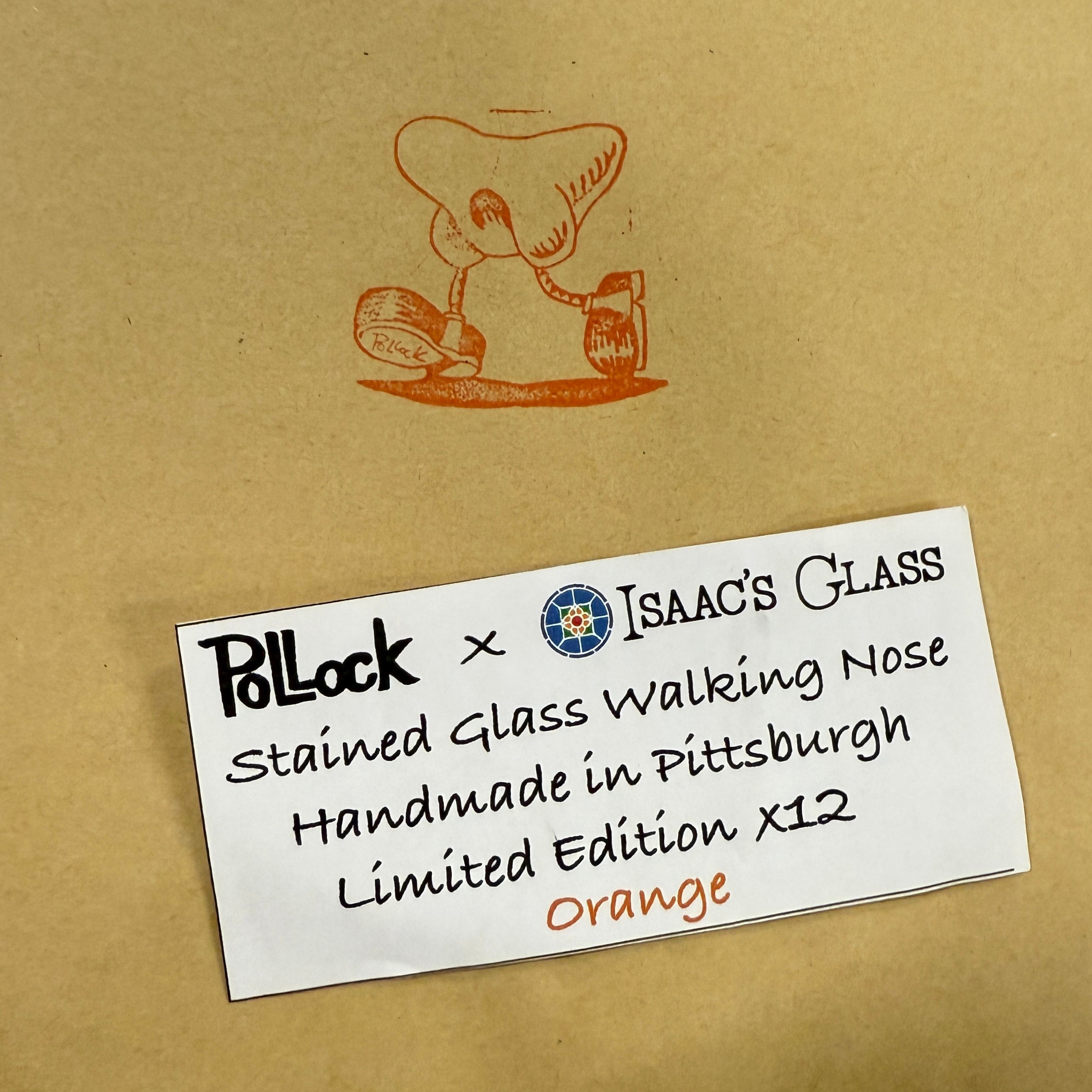 Jim Pollock x Isaac's Glass "Walking Nose" Orange Stained Glass Edition