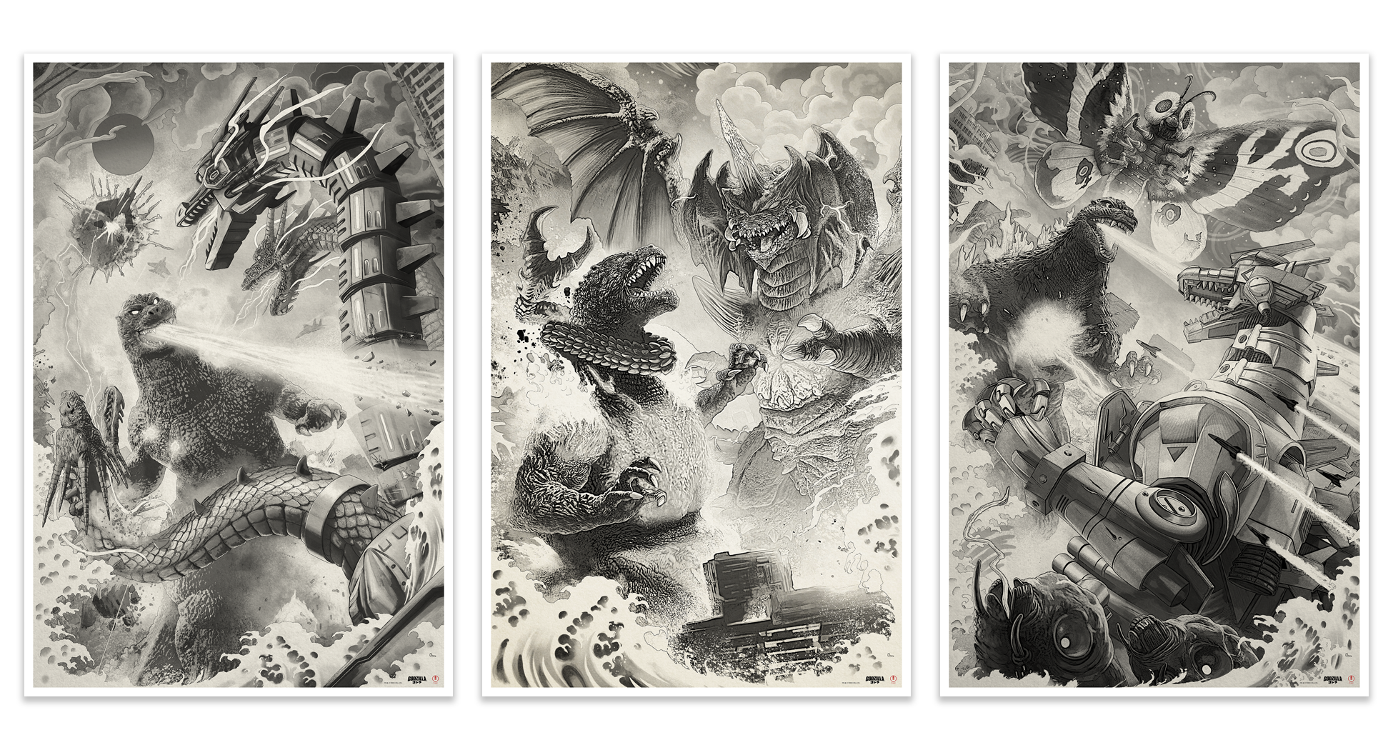 Pablo Olivera "Godzilla Series" B&W Art Print Variant - SET