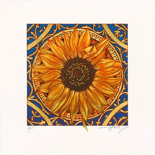 AJ Masthay "Sunflower" Blue Background