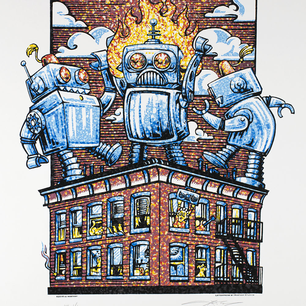 AJ Masthay "Rooftop Getdown" Watercolor