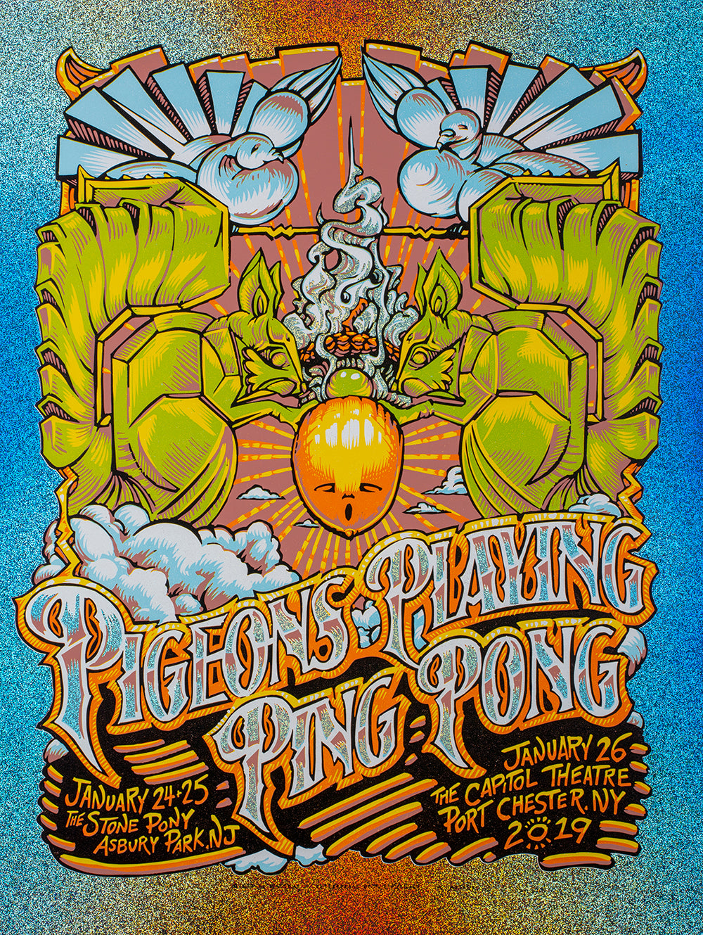 AJ Masthay "Pigeons Playing Ping Pong" Sparkle Foil