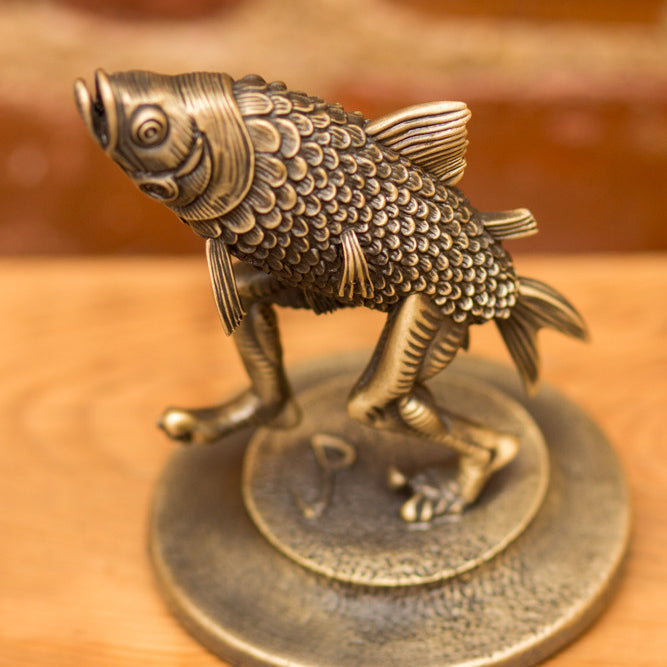 Jim Pollock "Walking Fish" Bronze Plated Antique Pewter Statue