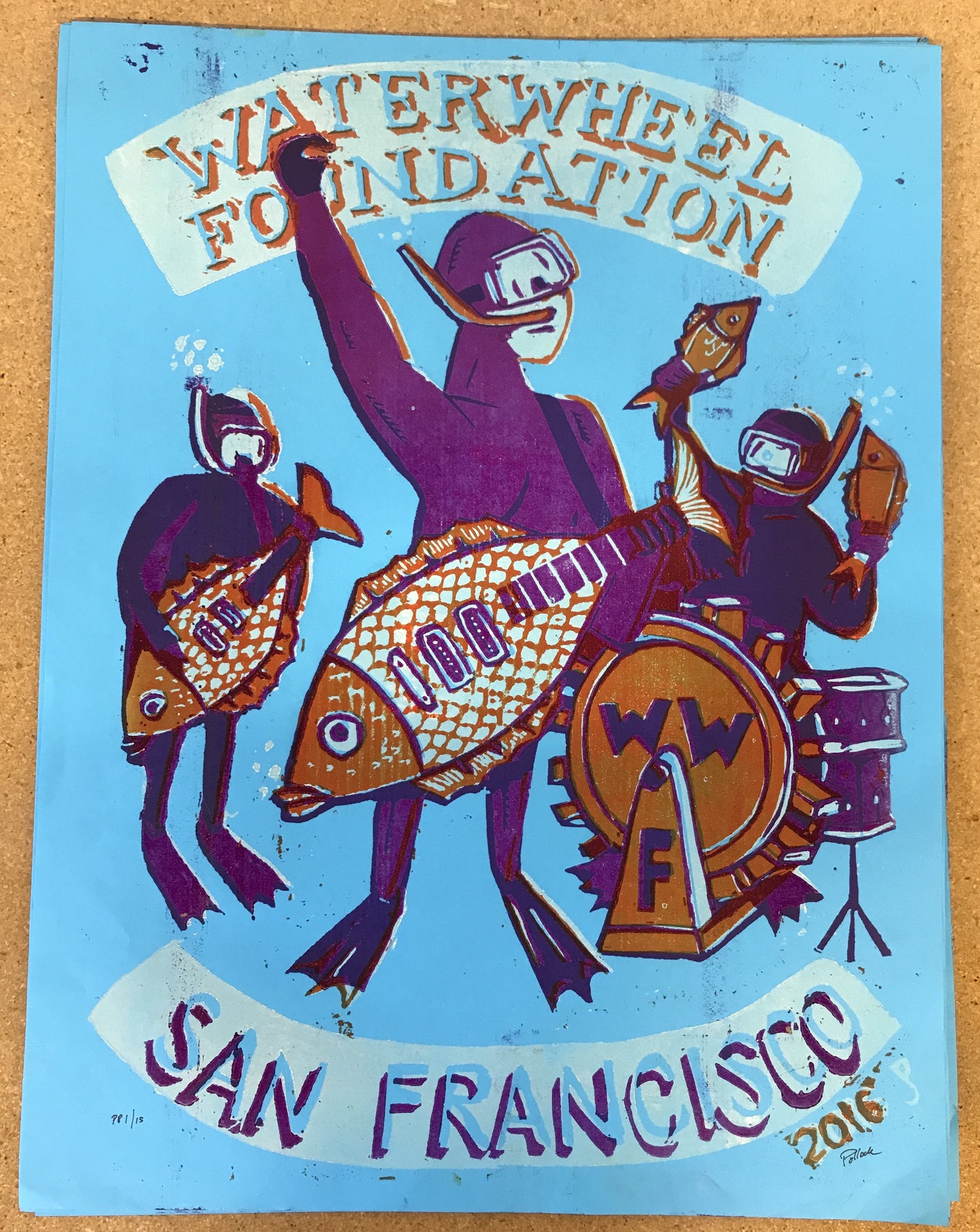 Jim Pollock "Waterwheel Foundation - San Francisco" Blue Paper