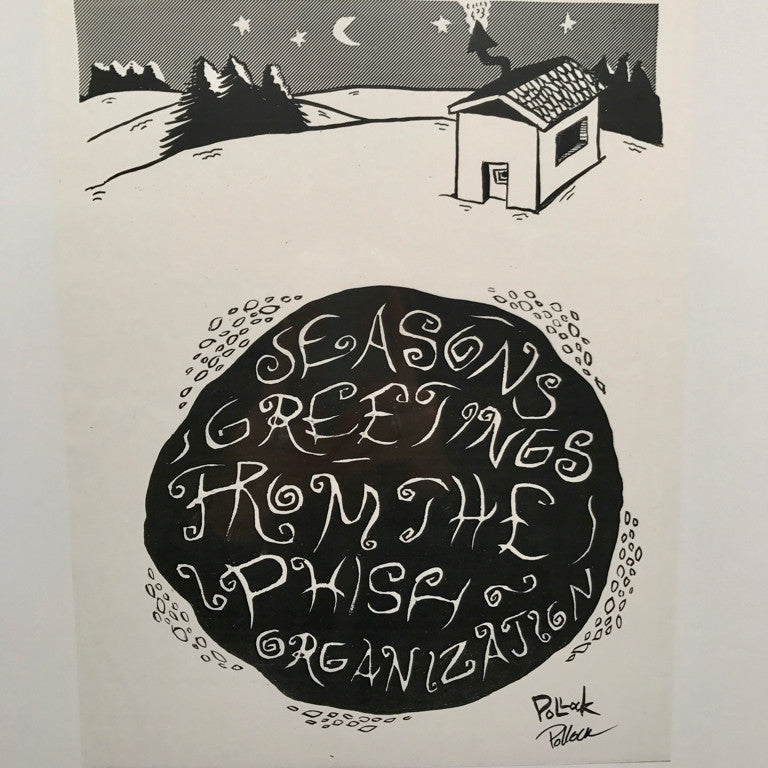 Phish 1990's Seasons Greetings holiday card image (Pond,Snow, Ice house)