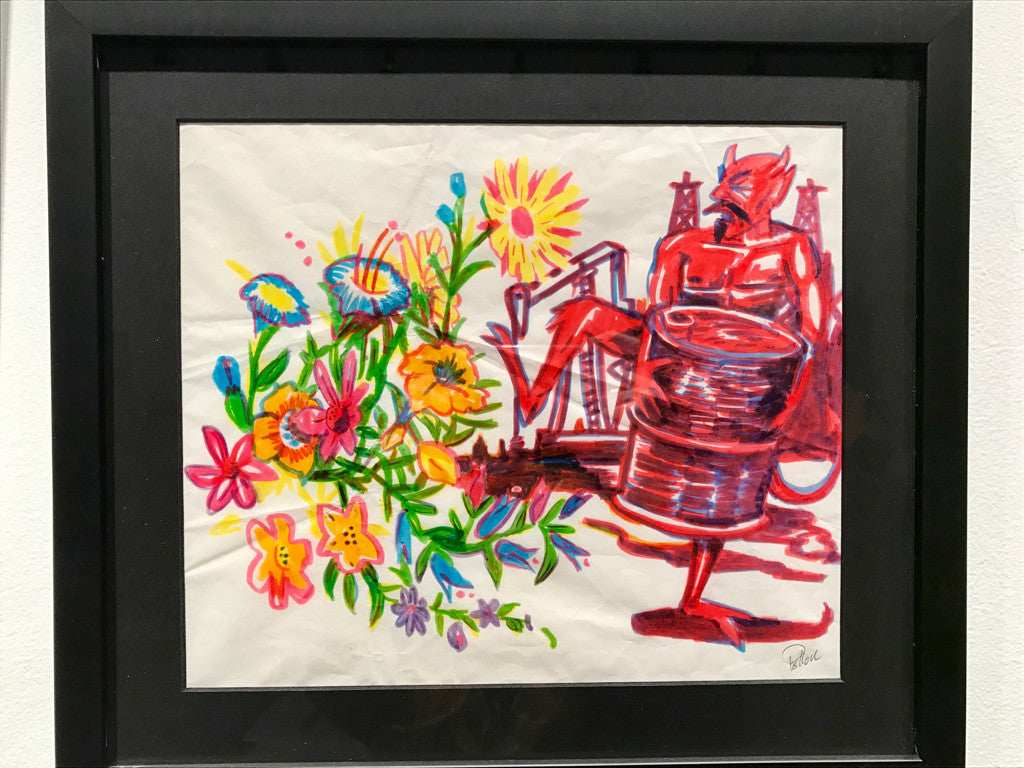 OG Devil Floral Oil Marker Sketch '09 - Framed