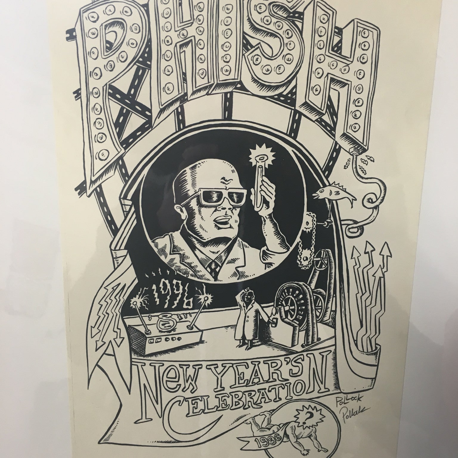 Phish Dr. Pong Lab '95-96 NYE Shirt Graphic Proof - B & W
