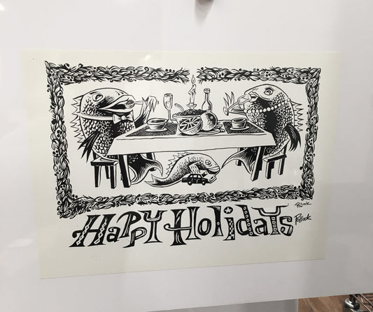 Jim Pollock "Phish 1990s Happy Holidays (also '02 Greeting Card)"  B&W Proof