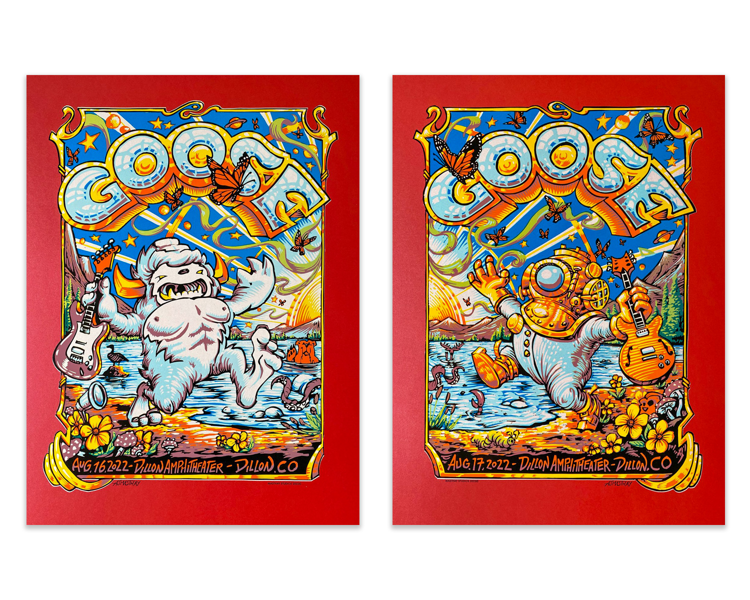 AJ Masthay "Goose - 8/16/22 & 8/17/22" Jupiter Red Stardreams Diptych AE
