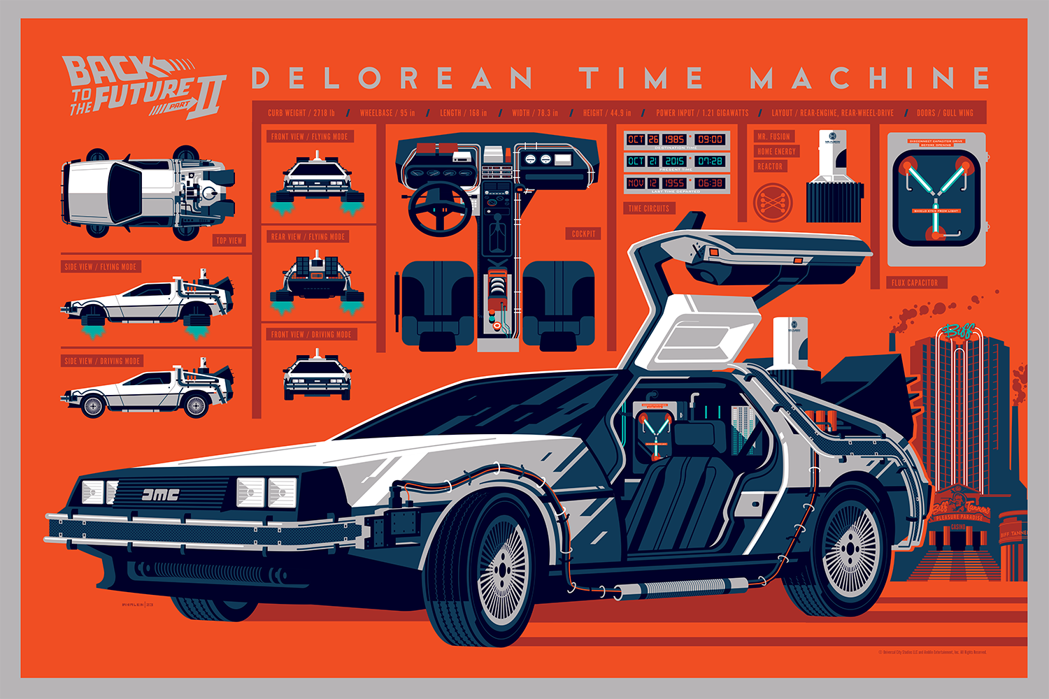 Red Time Machine Delorean Time Machine Art