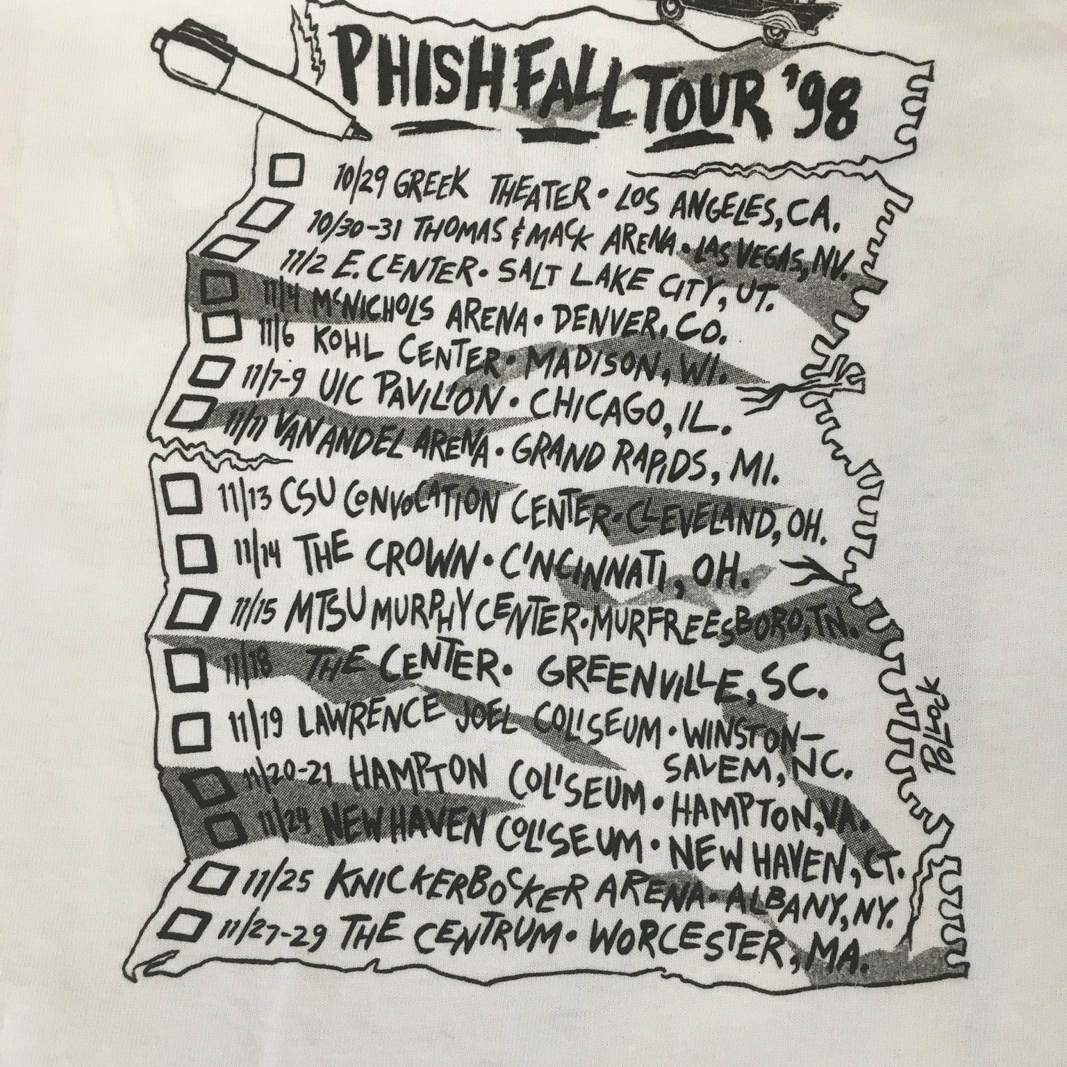 T-Shirt: White CIA Phish Fall '98 tour - L