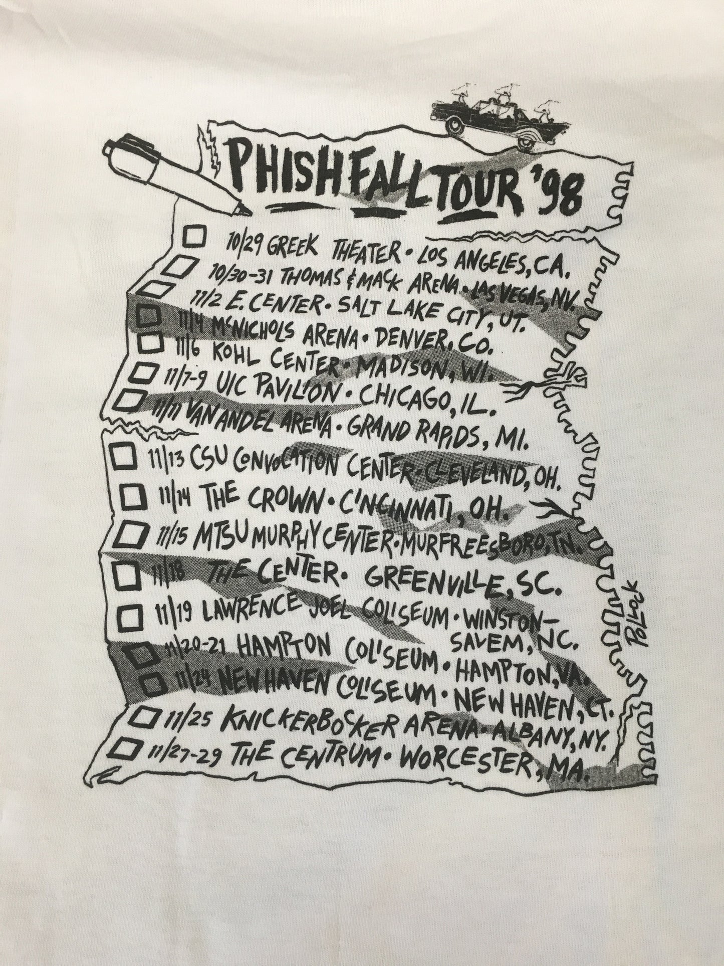 T-Shirt: White CIA Phish Fall '98 tour - L