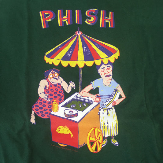 T-Shirt: Dark Green Phish NYE Boston Garden '94 Hot Dog Stand front - XL
