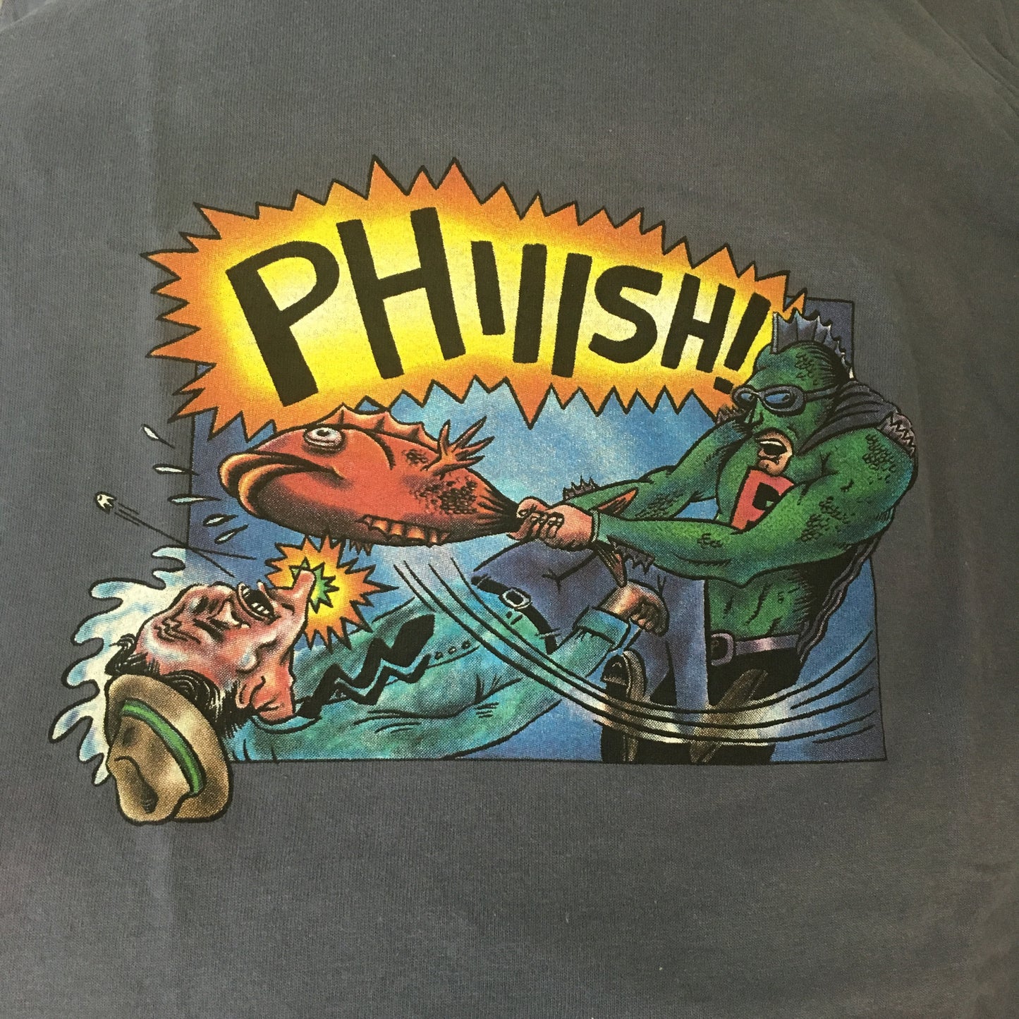 T-Shirt: Blue Phish man superhero Fall '95 - L