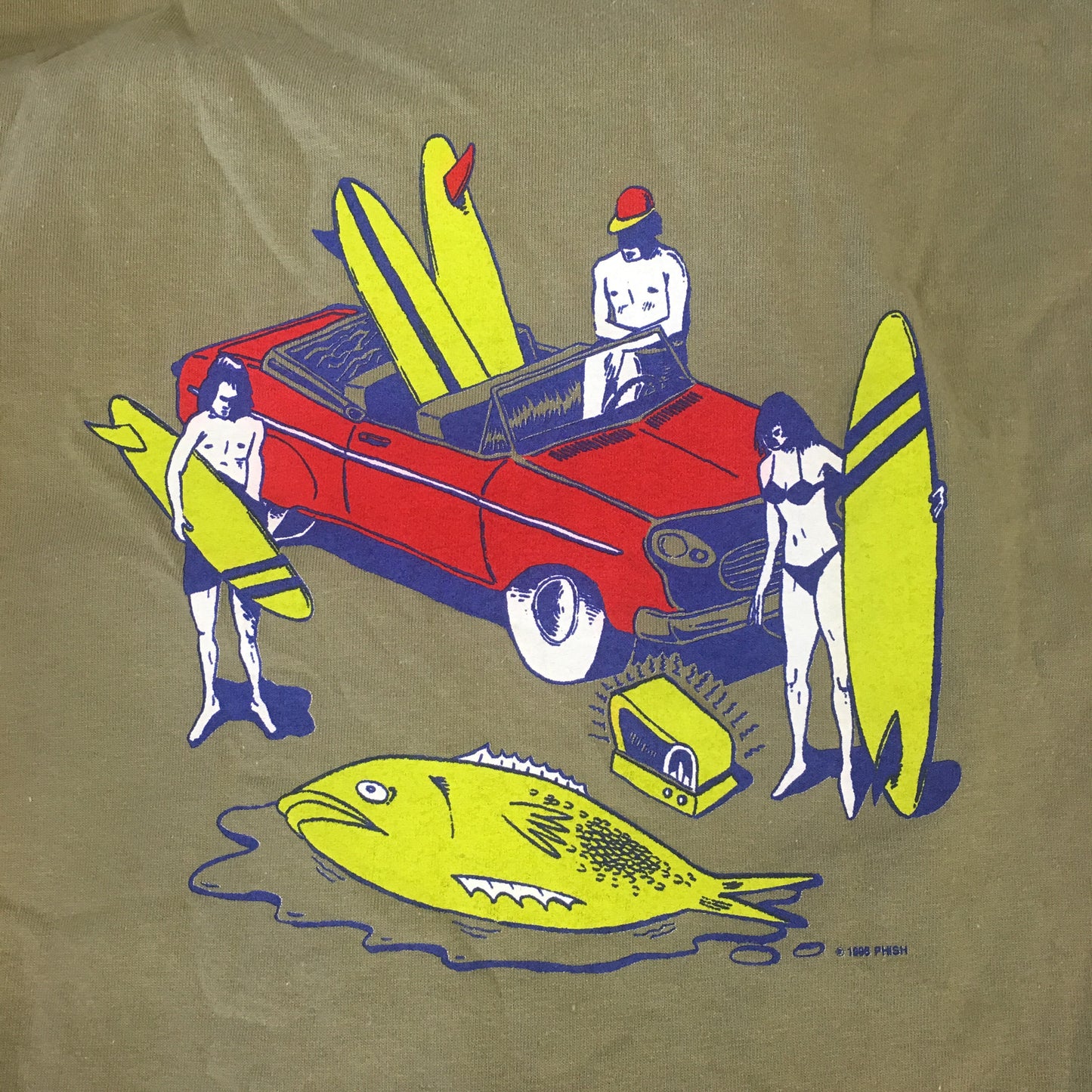 T-Shirt: Khaki Phish Summer '96 fish / surfers - L