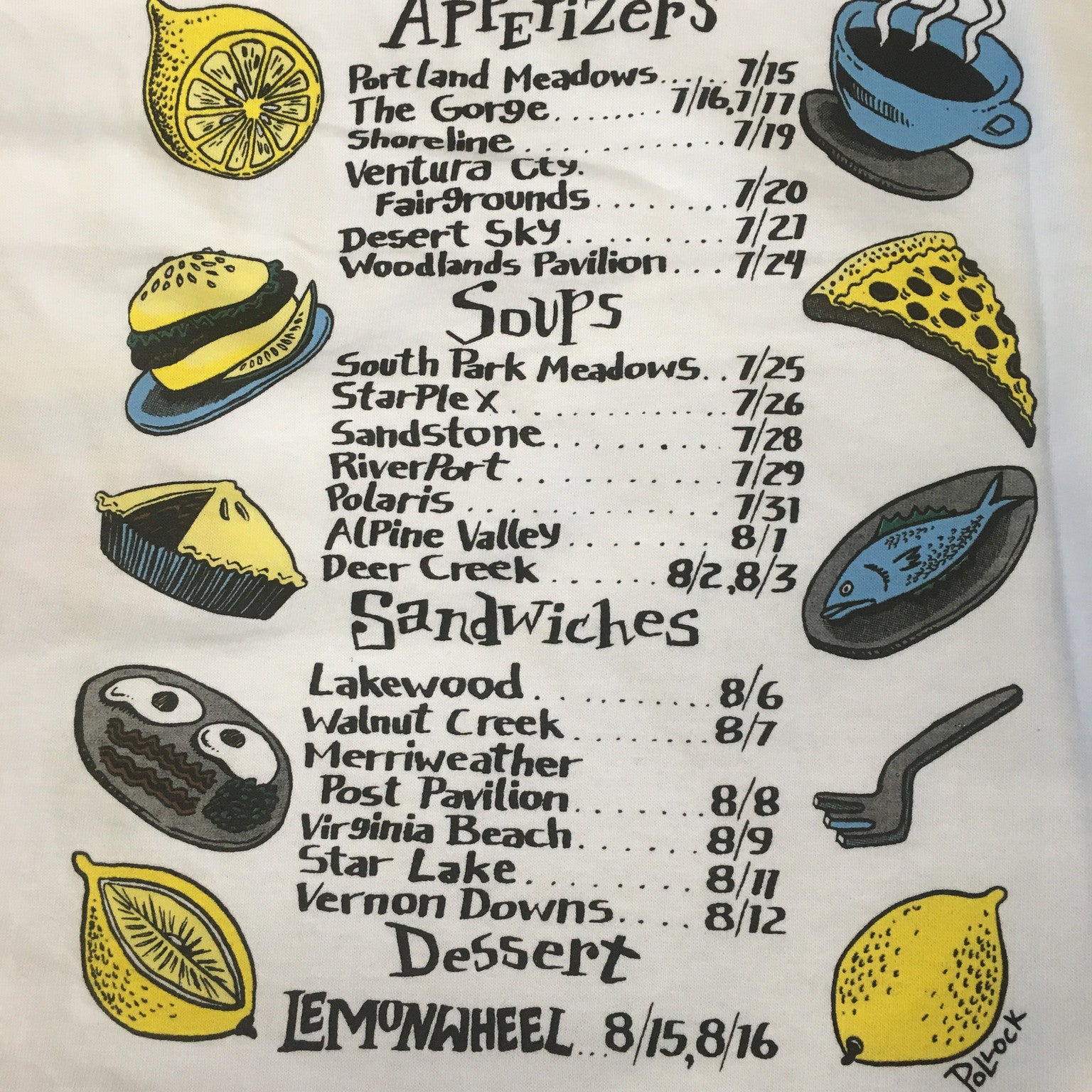 T-Shirt: White Phish Summer '98 Tour Food - XL