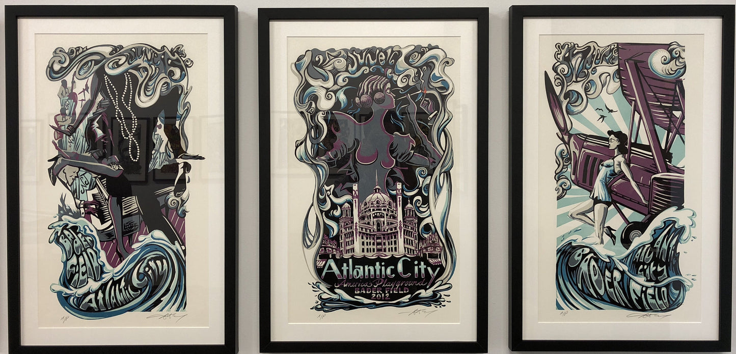 AJ Masthay "Bader Field Atlantic City" Triptych - Framed