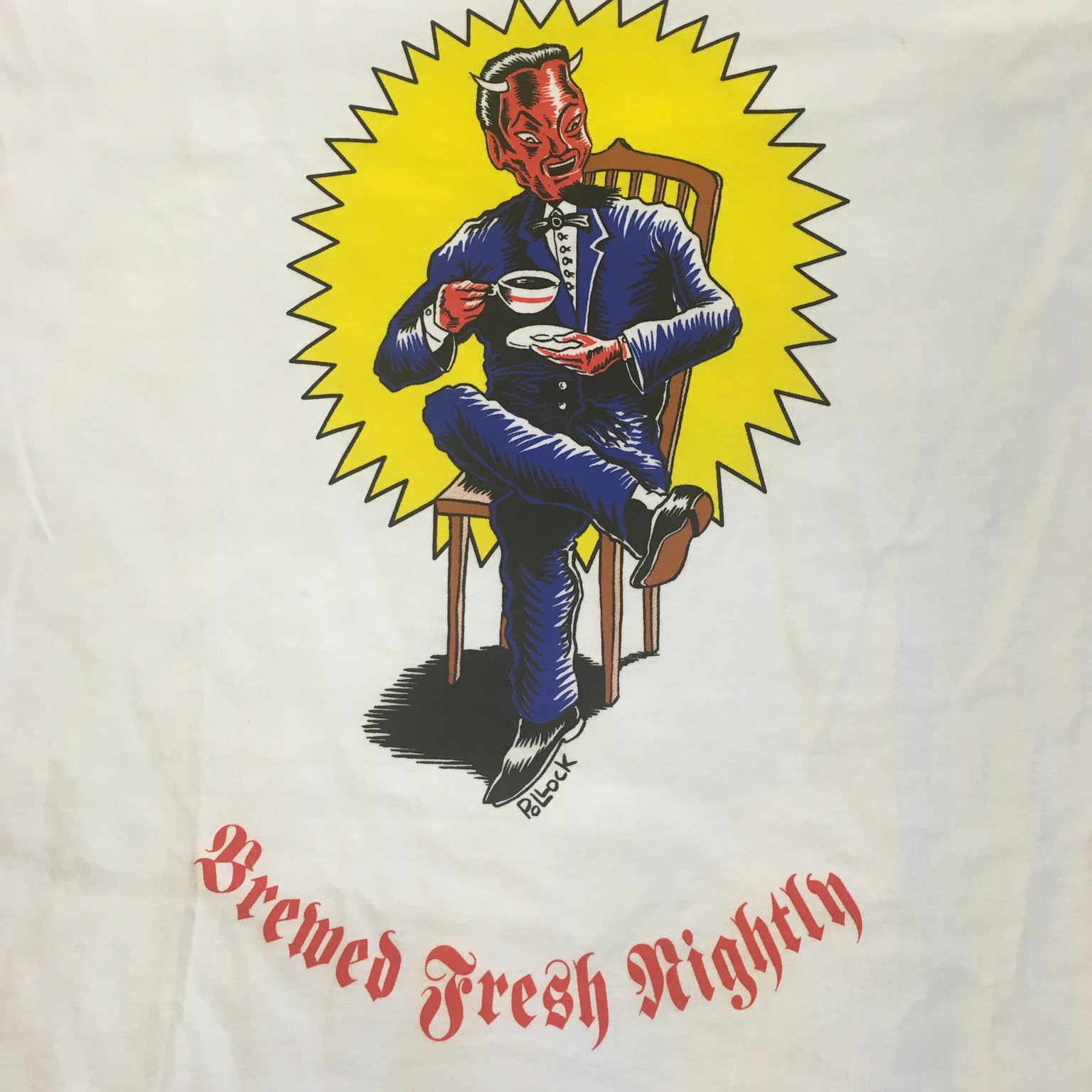 T-Shirt: White Fresh Brewed Nightly coffee devil - XL