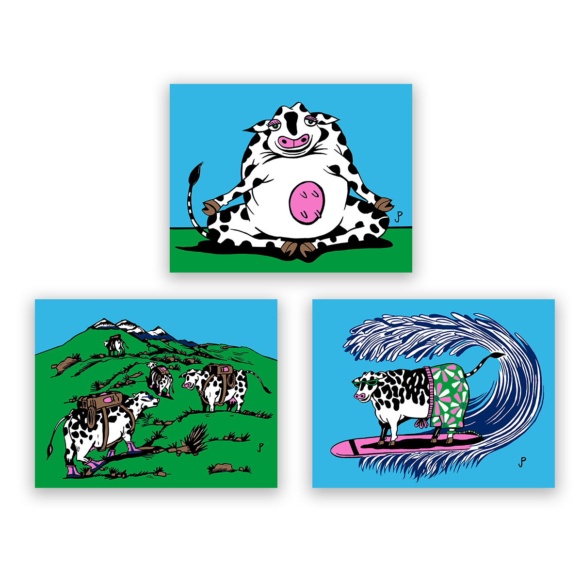 Jim Pollock "Cows on Vacation" Waterwheel Charity Set