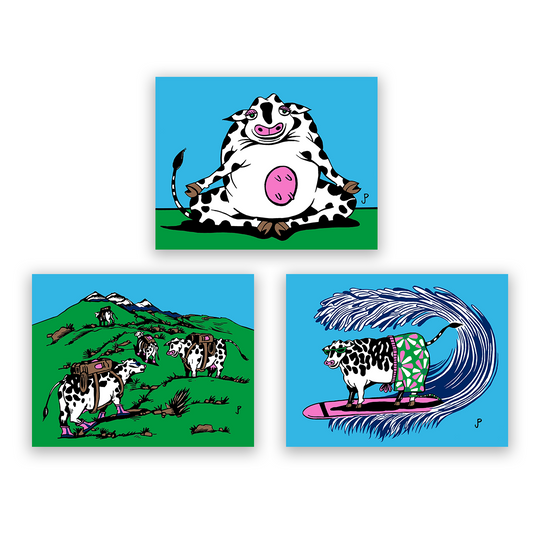 Jim Pollock "Cows on Vacation" Waterwheel Charity Set