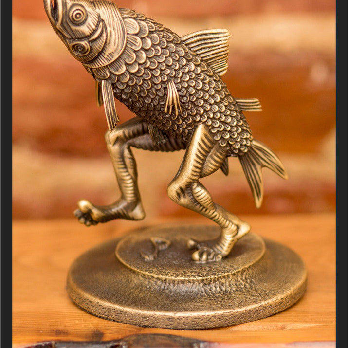 Jim Pollock "Walking Fish" Bronze Plated Antique Pewter Statue