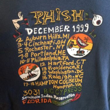Phish December '99 Tour Shirt back with Cypress date - in progress - B